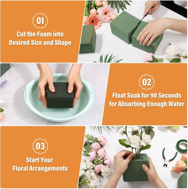 Audab 8 Pcs Floral Foam Blocks for Flower Arrangement (7.8” L x 3.5” W x 2.4” H) Wet and Dry Green Floral Foam for Wedding, Birthdays, Home Decorations - Image 5